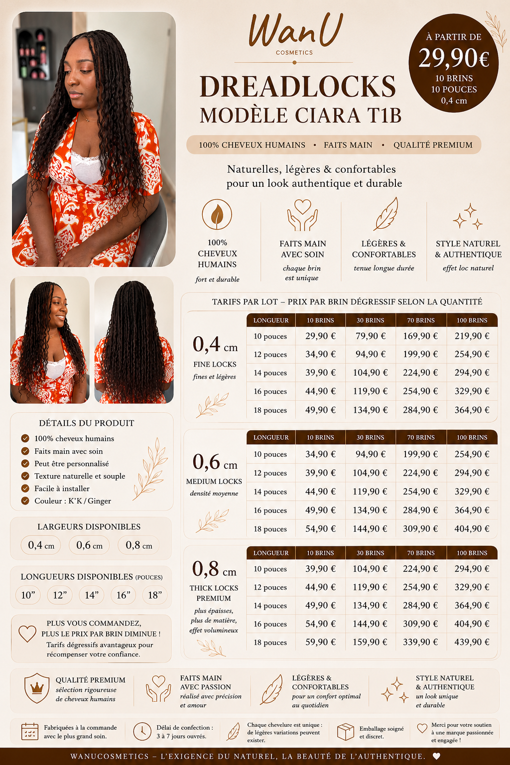 Dreadlocks modèle CIARA T1B
