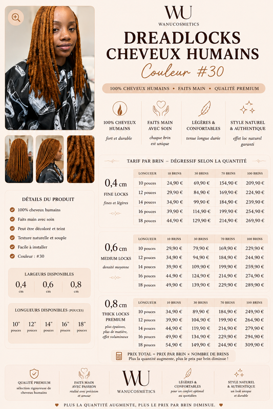 Dreadlocks Cheveux Humains Couleur #30