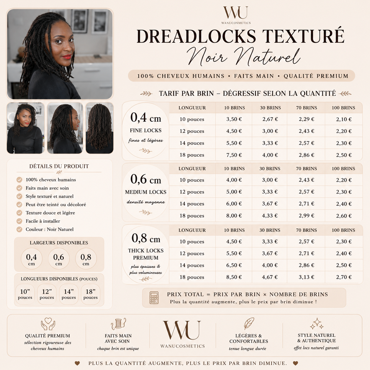 Dreadlocks Texturé Noir Naturel