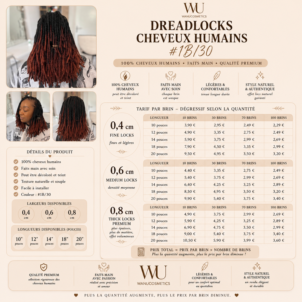 Dreadlocks Cheveux Humains #1B/30