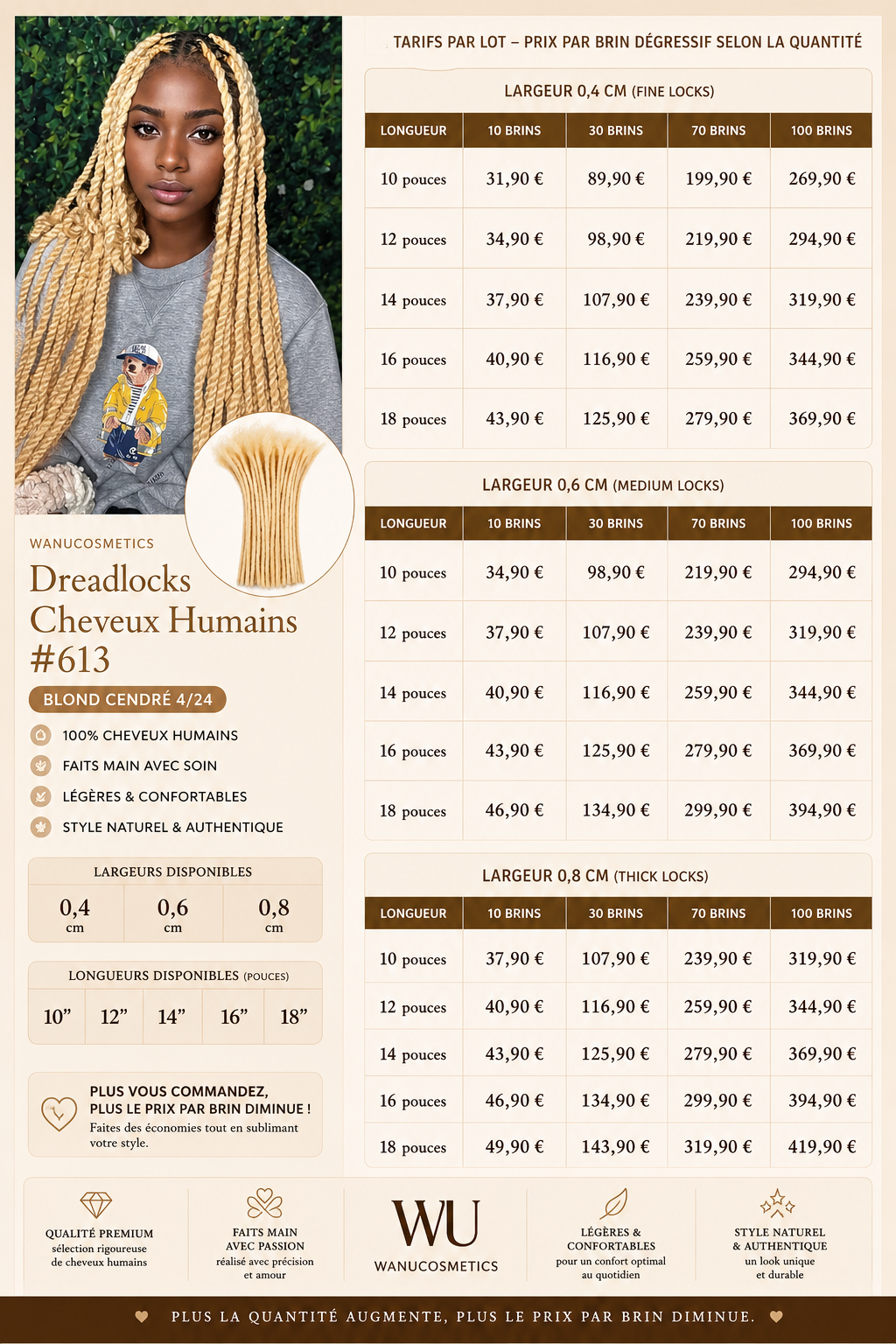 Dreadlocks Cheveux Humains #613