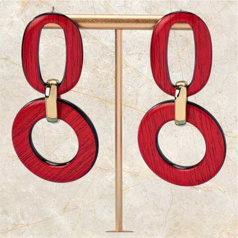 Boucles d’Oreilles Rondes Vintage en Bois - Métal Doré