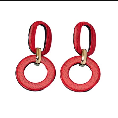 Boucles d’Oreilles Rondes Vintage en Bois - Métal Doré