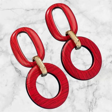 Boucles d’Oreilles Rondes Vintage en Bois - Métal Doré